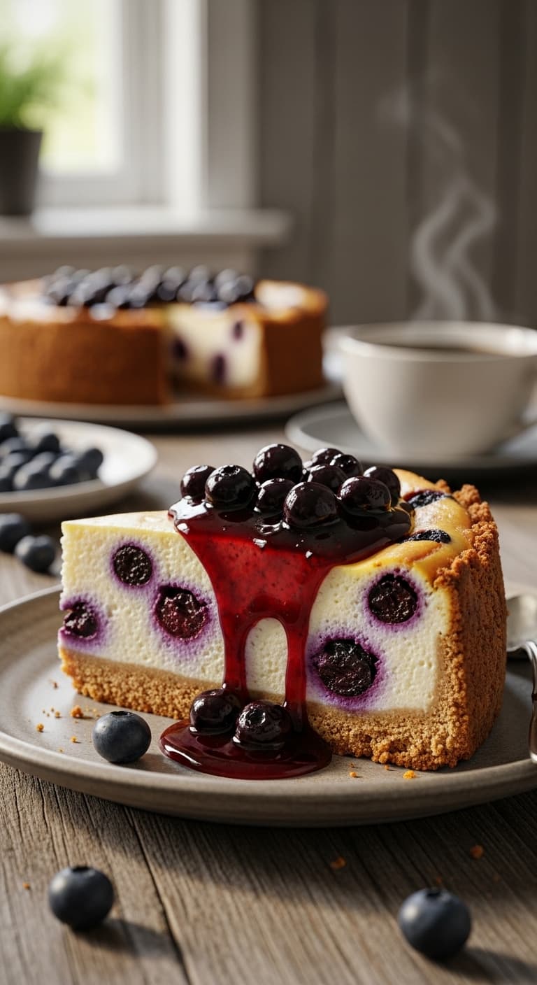 Ljuvlig Blåbärscheesecake med Varma Blåbär