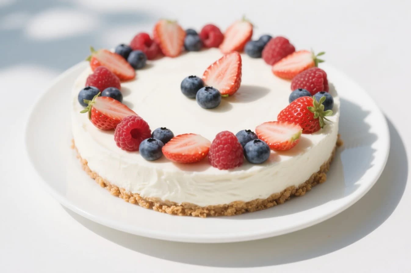 Krämig No-Bake Cheesecake med Digestivebotten och Färska Bär