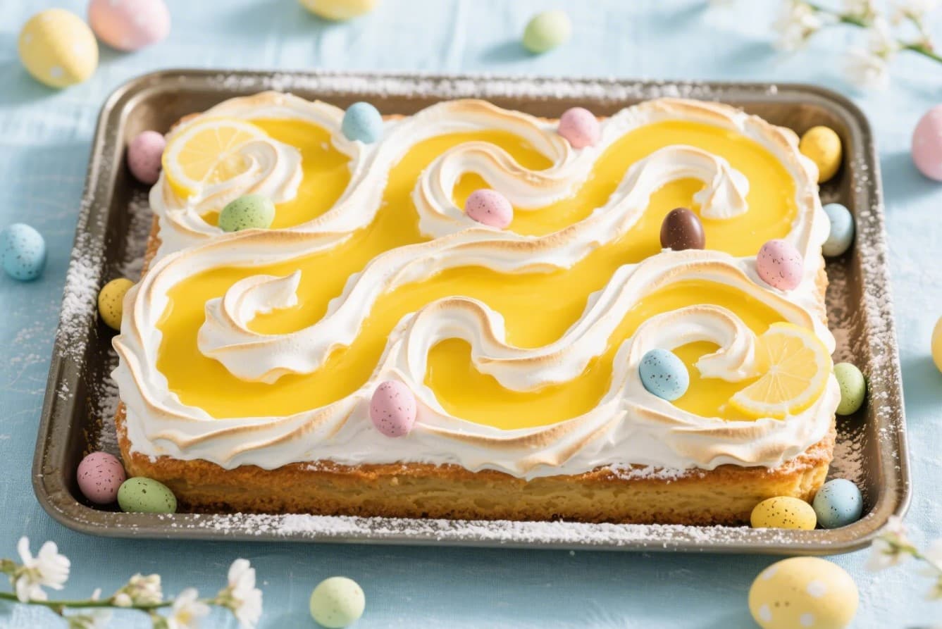Saftig Påsktårta i Långpanna med Maräng och Lemoncurd