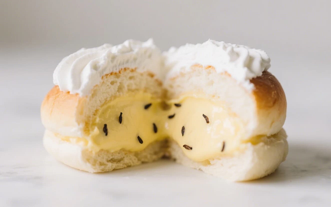 Ljuvlig Vaniljsemla med Äkta Vaniljkräm